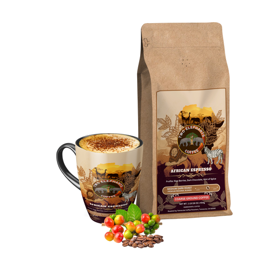 African Espresso - Medium Dark Roast - Coarse Ground Coffee - NET WT. 1lb (16 oz. 454g) Bag
