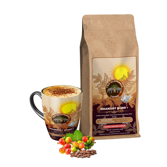 Breakfast Blend + - Medium Roast - Coarse Ground Coffee - NET WT. 1lb (16 oz. 454g) Bag